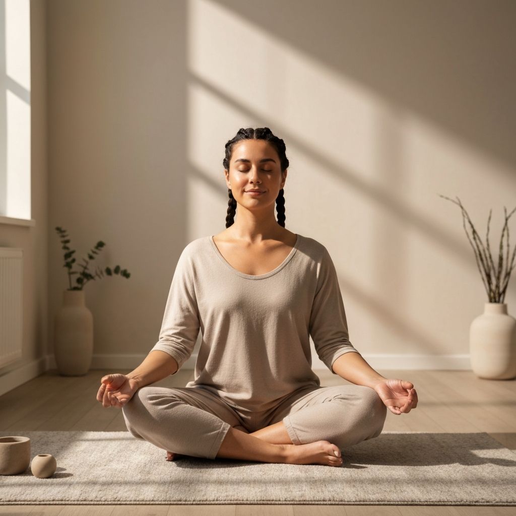 Person practicing mindful breathing and relaxation